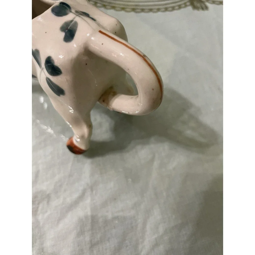 Ceramic‎ Cow Shaped Creamer Clover Design With Tail Handle Farm Green Vintage